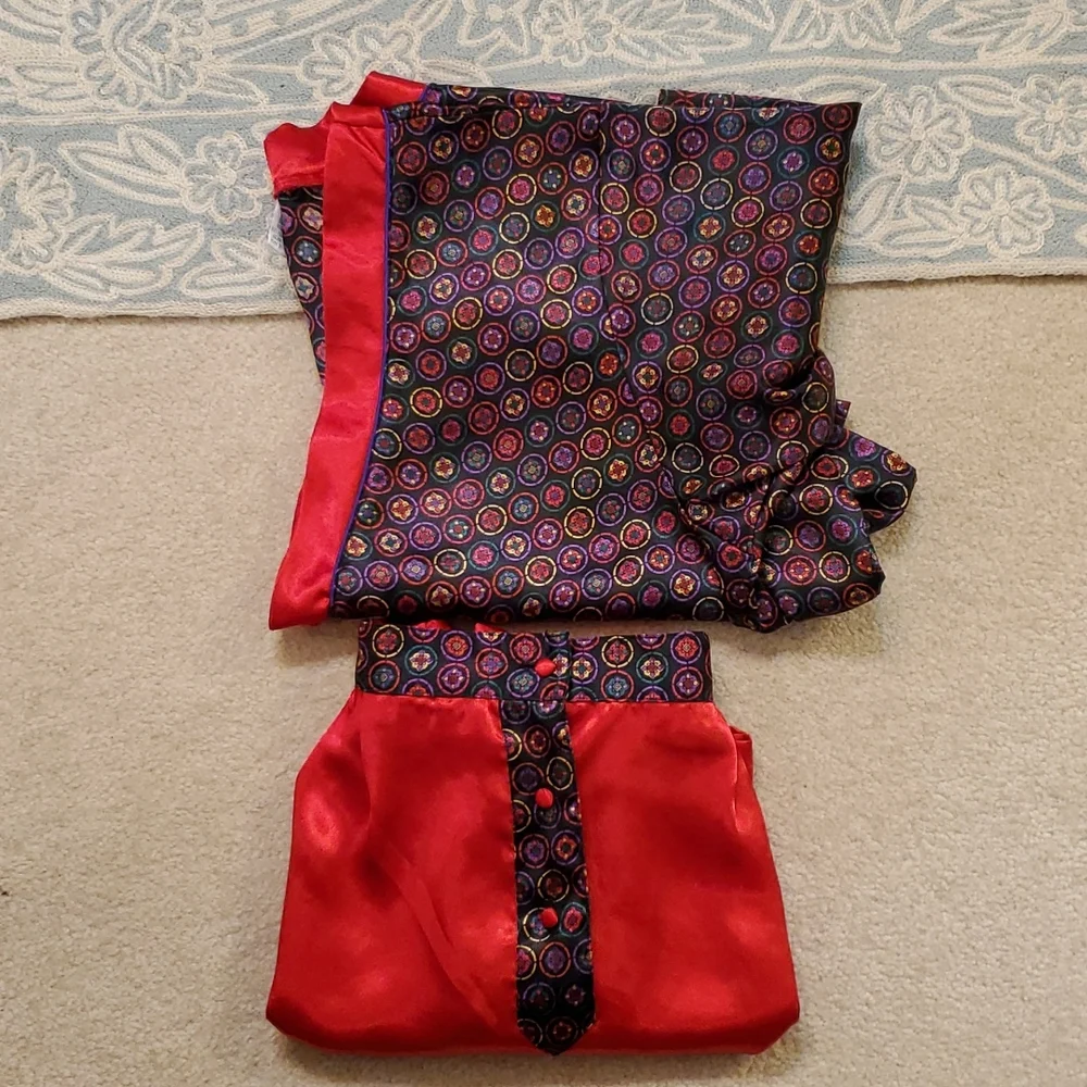 Vintage Body Drama Lingerie PJ set short sleeve, short bottoms red, black green